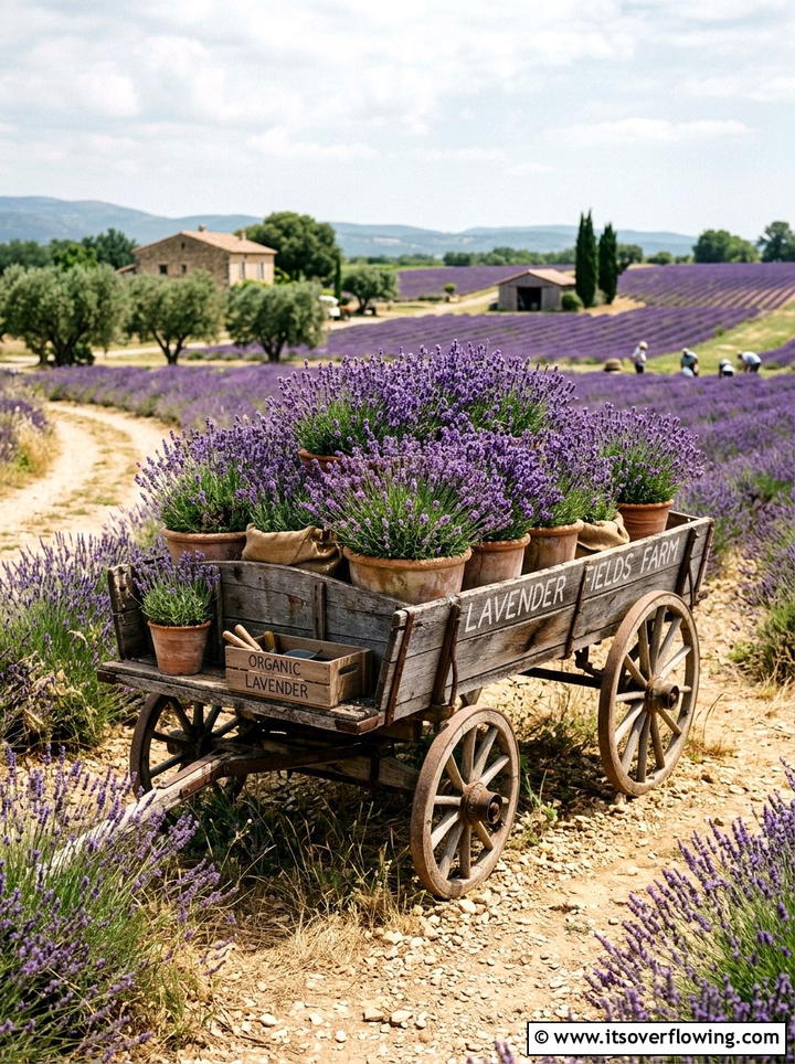 Lavender Farm Style Wagon - 25 upcycled garden ideas with old wagons
