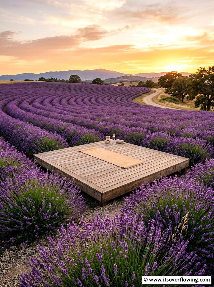 Lavender Field Yoga Deck - 25 creative garden ideas with yoga decks