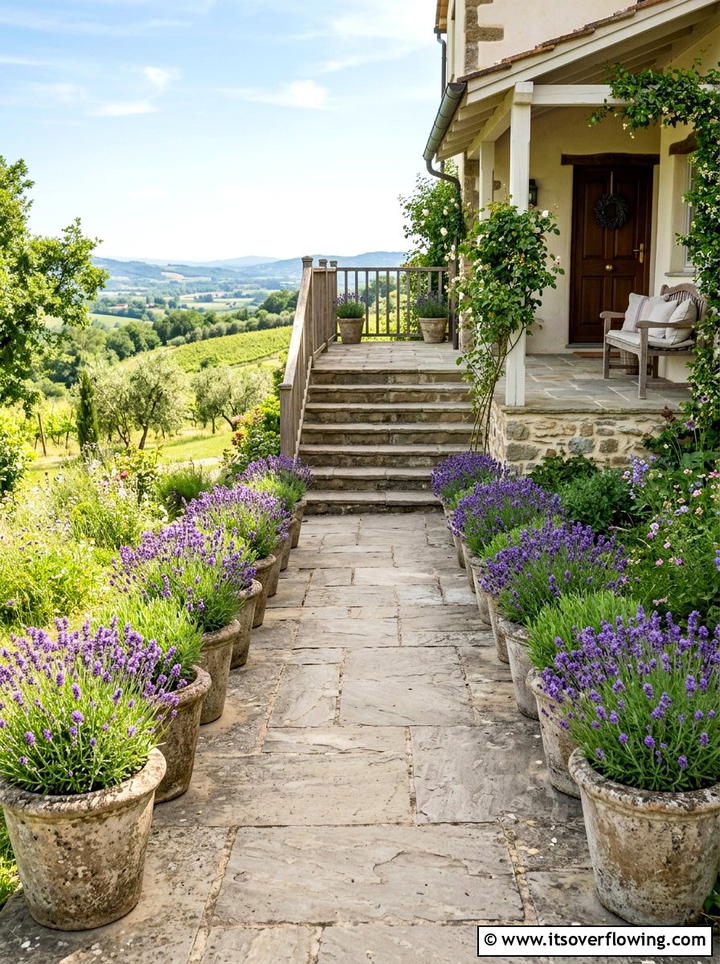 Lavender Pathway Pots - 25 front porch ideas with edible plants