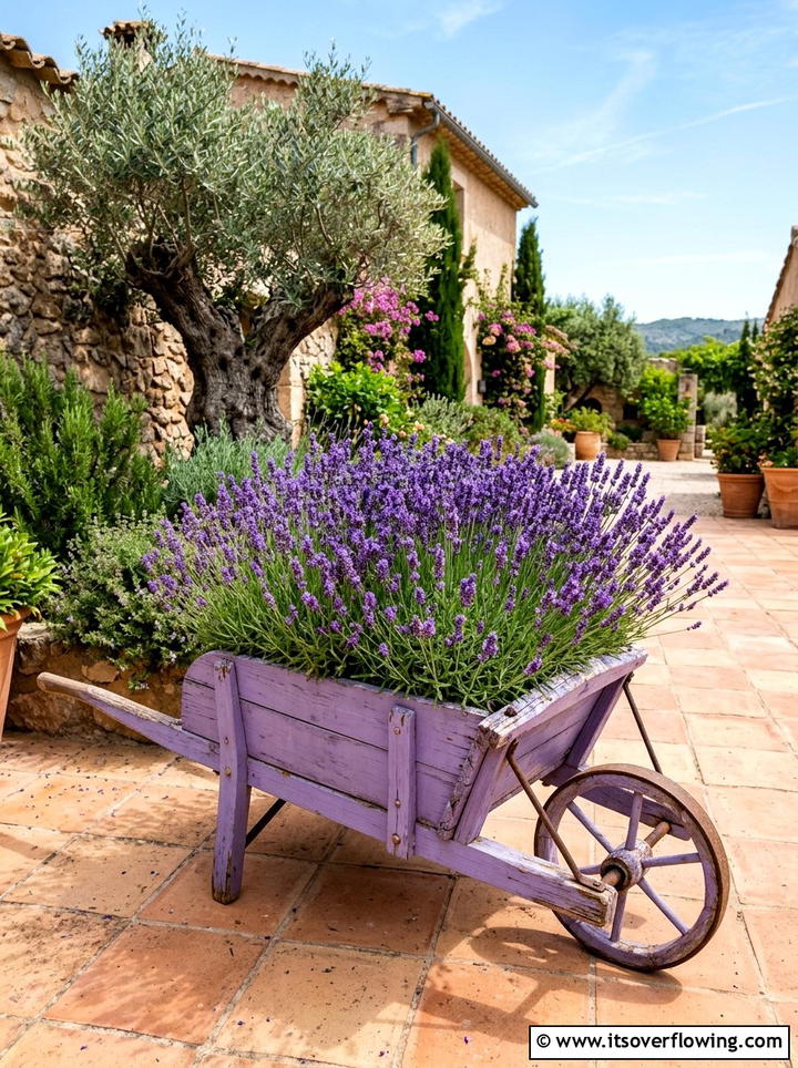 Lavender Wheelbarrow Planter - 25 backyard ideas with wheelbarrow planter
