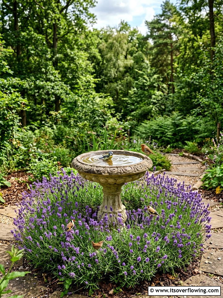 Lavender bird bath focal point - 25 garden ideas with lavender