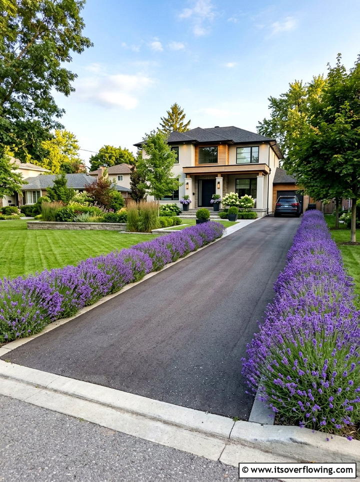Lavender driveway edging - 25 garden ideas with lavender