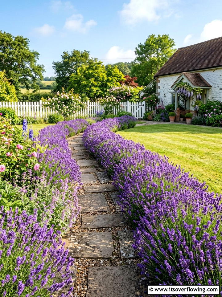Lavender walkway border - 25 garden ideas with lavender
