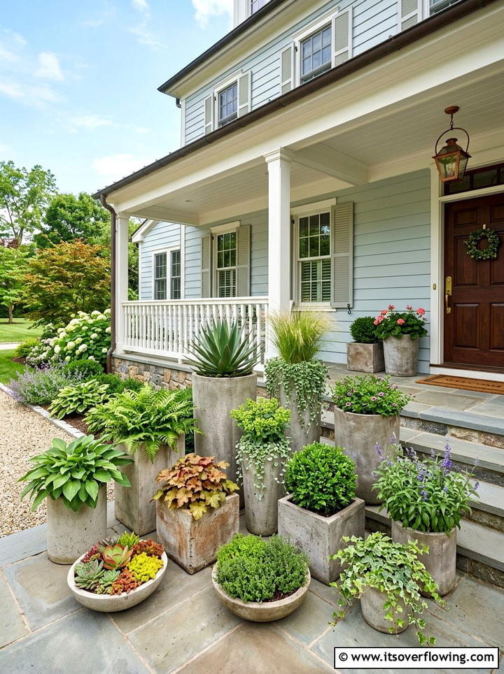 Layered Concrete Containers - 25 front porch ideas with concrete planters