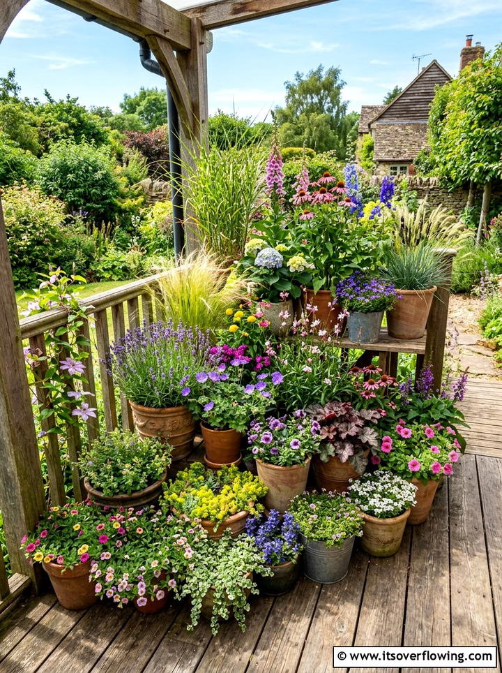 Layered Container Porch Garden - 25 front porch ideas with flowers