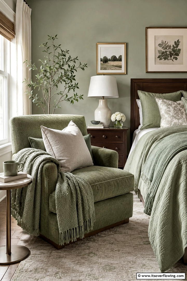 Layered Fabrics in Sage Green - 30 Sage Green Bedroom Ideas for Serene Modern Spaces