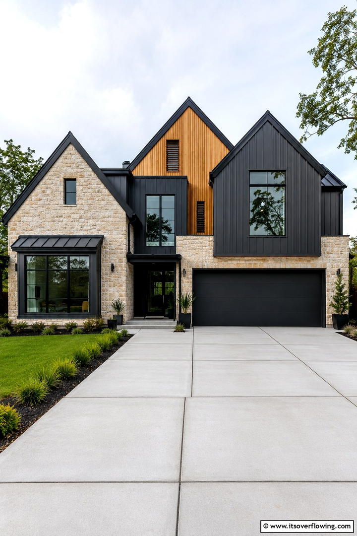 Layered Facade Elements - 30 Modern Tudor Exterior Ideas for Timeless Curb Appeal
