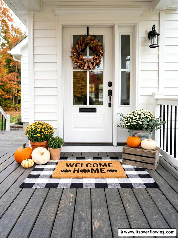 Layered Fall Porch Doormat - 25 front porch ideas with fall decor