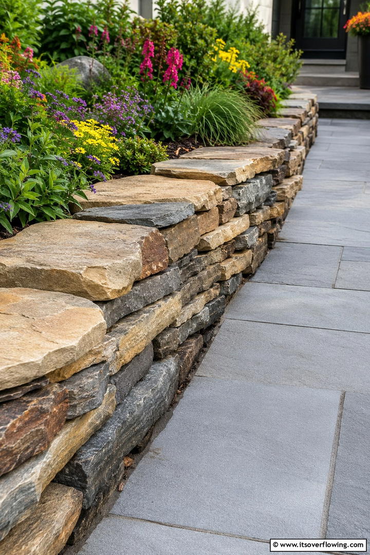 Layered Flagstone Edge - 30 Stone Garden Edging Ideas for Defined Outdoor Spaces