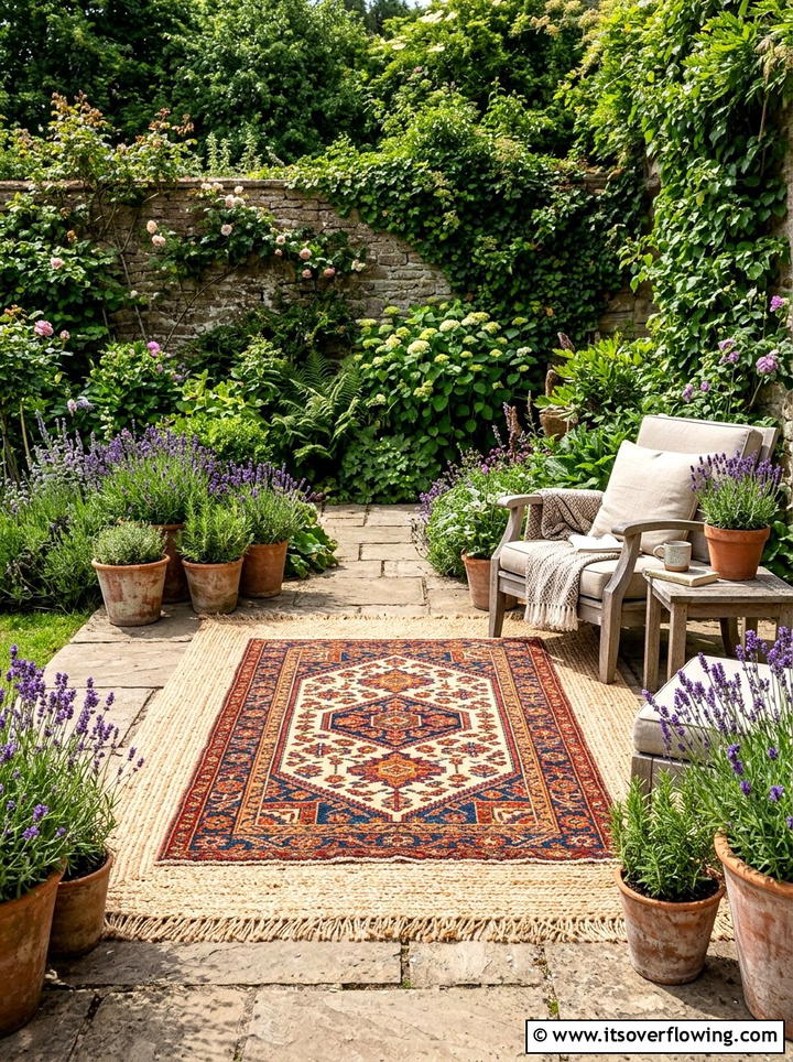 Layered Garden Rug - 25 garden decor ideas with boho accents
