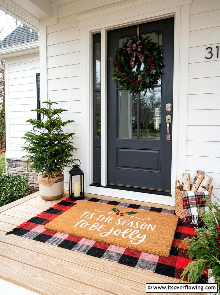 Layered Holiday Welcome Mat - 25 front porch ideas with christmas decor