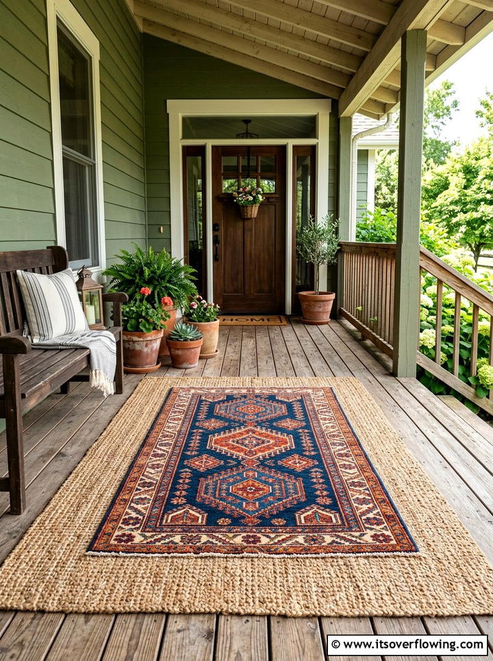 Layered Outdoor Rug - 25 front porch ideas with boho style
