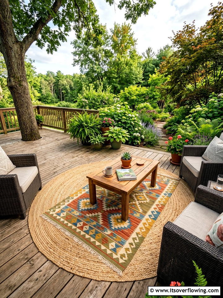 Layered Outdoor Rug - 25 creative garden ideas with boho textures
