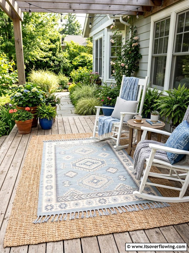 Layered Outdoor Rug - 25 front porch ideas for cold climates