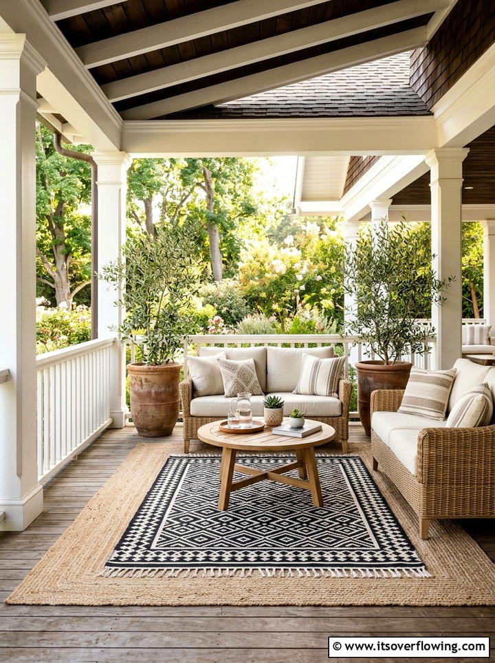 Layered Outdoor Rugs - 25 front porch ideas for deep porch
