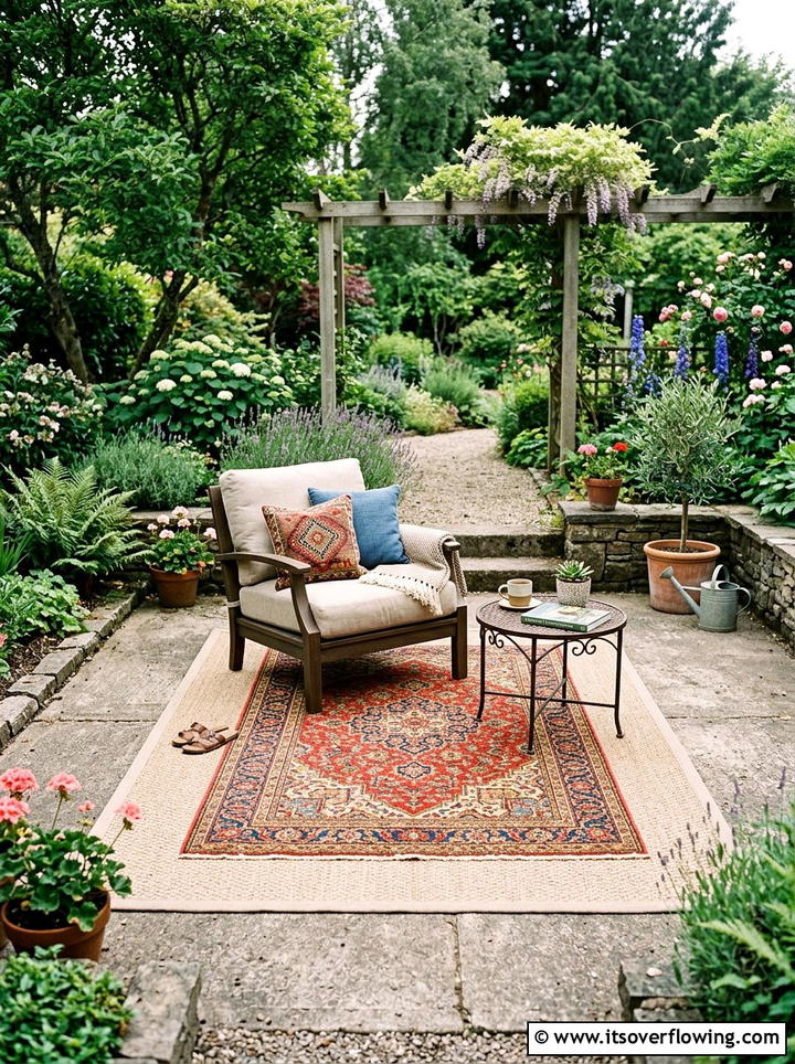 Layered Outdoor Rugs - 25 backyard ideas with boho style