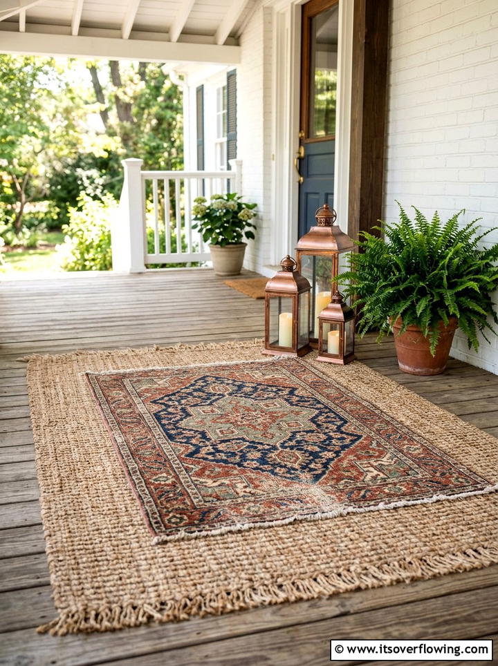 Layered Porch Rug - 25 front porch ideas with candle lanterns