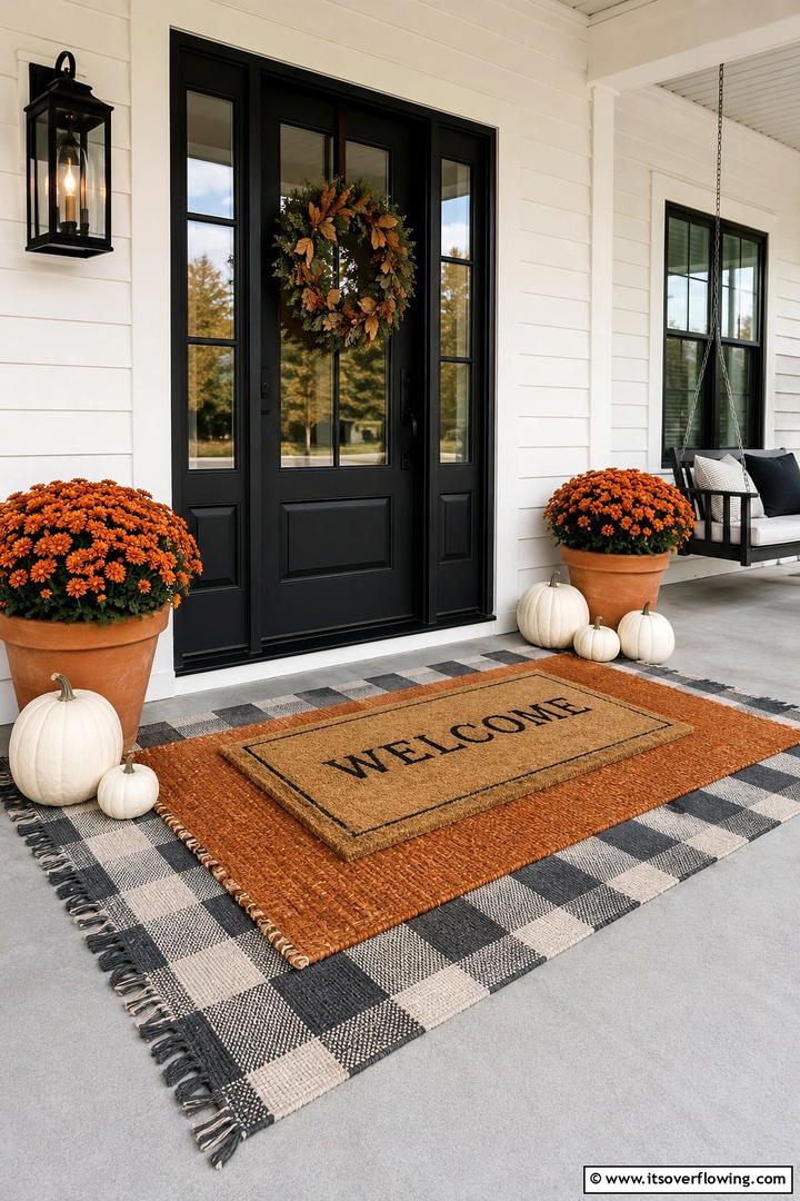 Layered Rug Welcome - 50 Modern Fall Porch Decor Ideas Roundup- Warm Welcomes