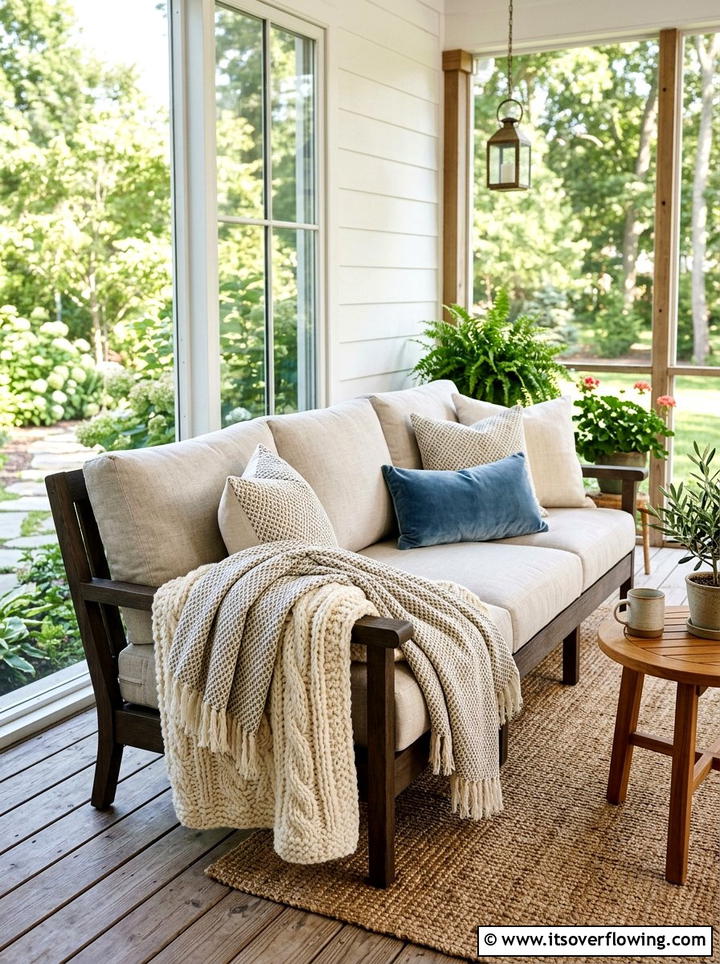 Layered Throw Blankets - 25 front porch decor ideas with throws