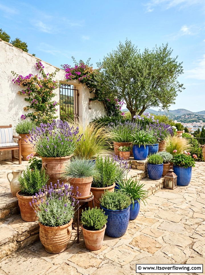 Layered container garden - 25 backyard ideas for townhouse yards