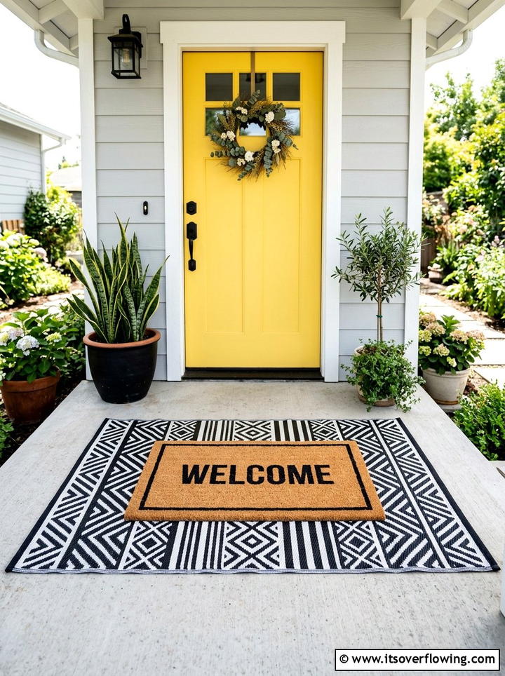 Layered door mats - 25 front porch ideas with concrete floor