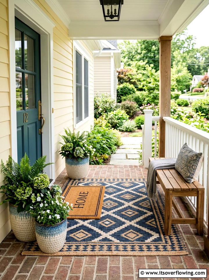Layered doormat porch - 25 front porch ideas with spring decor