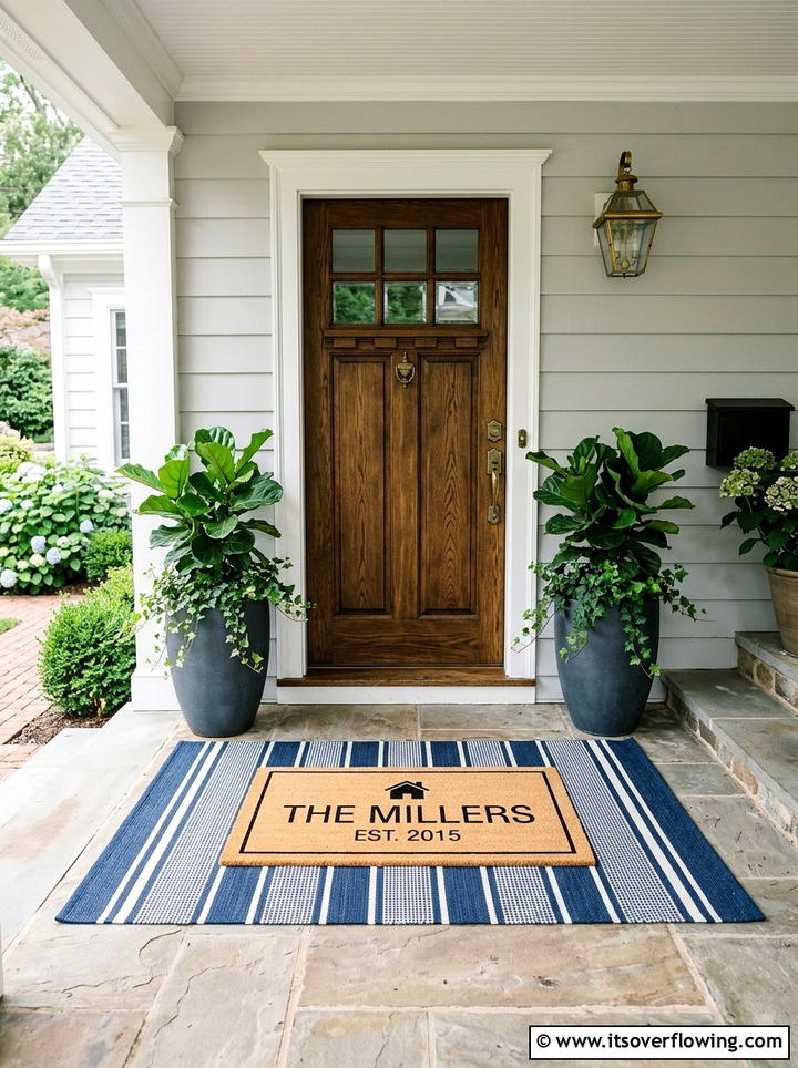Layered front door rugs - 25 front porch decor ideas with personalized welcome sign