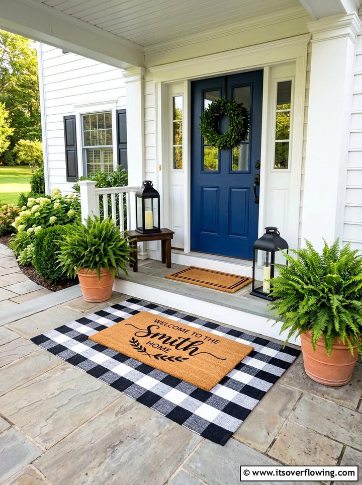 Layered rug porch - 25 front porch ideas with personalized mat