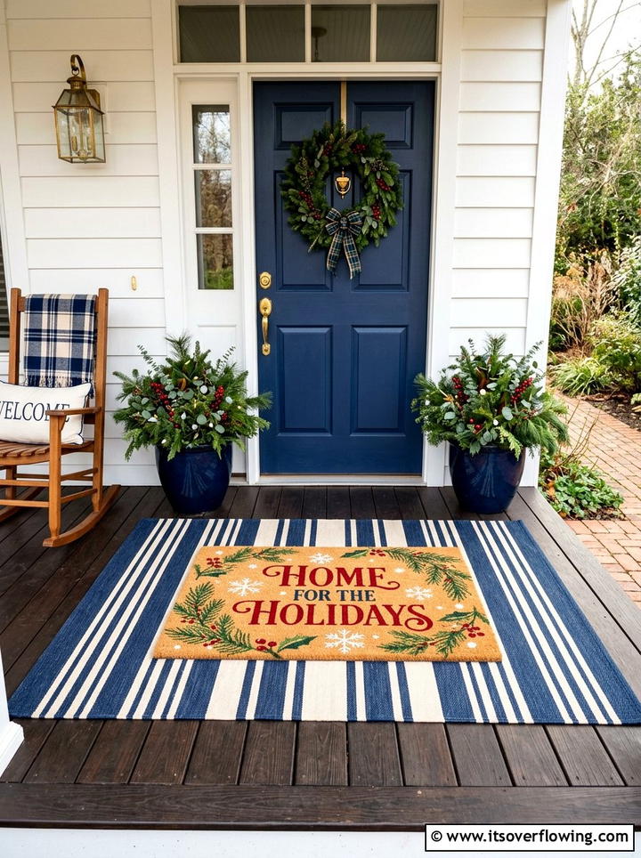 Layered rugs for front door - 25 front porch ideas with holiday doormat