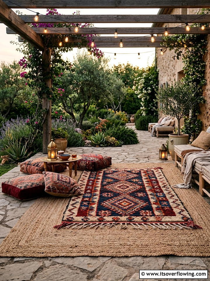 Layered rugs for patio floor - 25 garden decor ideas with outdoor rugs