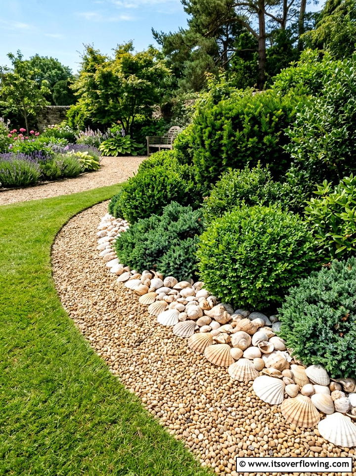 Layered shell and gravel garden edging - 25 garden ideas with shell borders