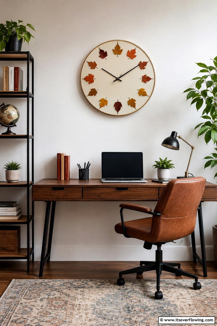 Leaf Decorated Clock Face - 50 Fall Leaves Decor Ideas to Brighten Autumn Rooms