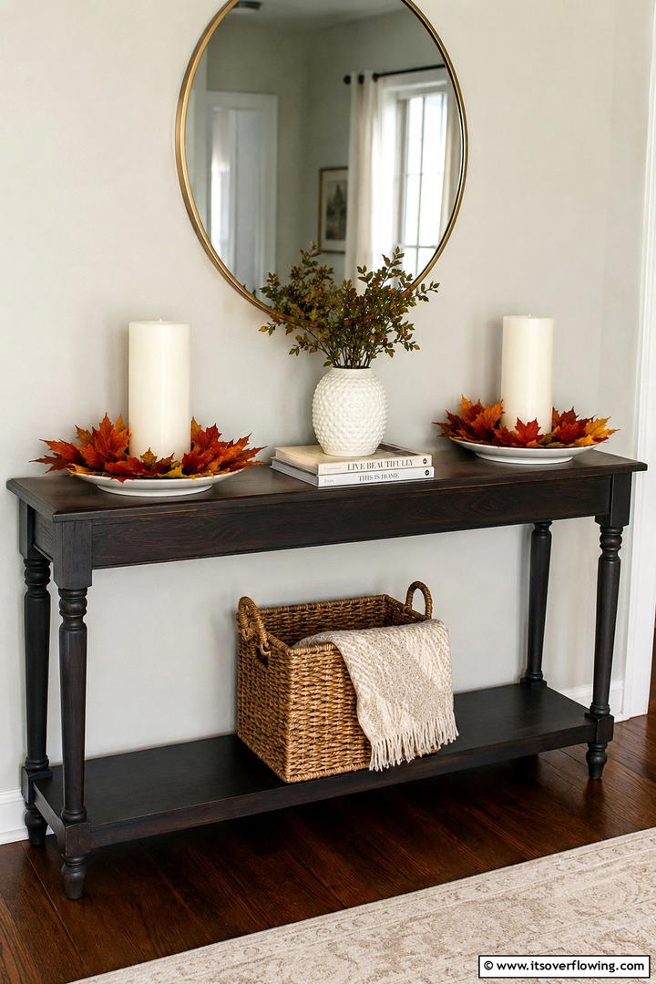 Leaf Embellished Candle Plates - 50 Fall Leaves Decor Ideas to Brighten Autumn Rooms