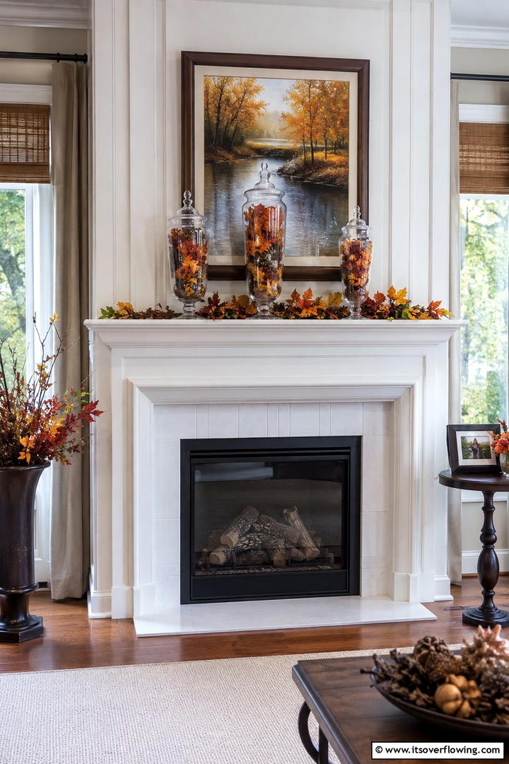Leaf Filled Apothecary Jars - 50 Fall Leaves Decor Ideas to Brighten Autumn Rooms