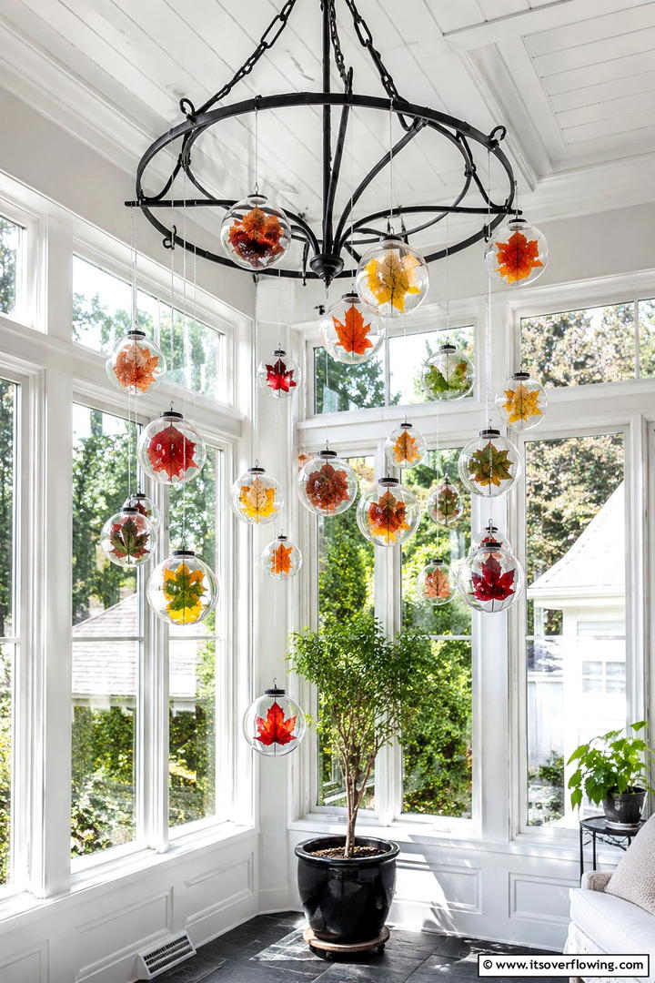 Leaf Filled Glass Orbs - 50 Fall Leaves Decor Ideas to Brighten Autumn Rooms