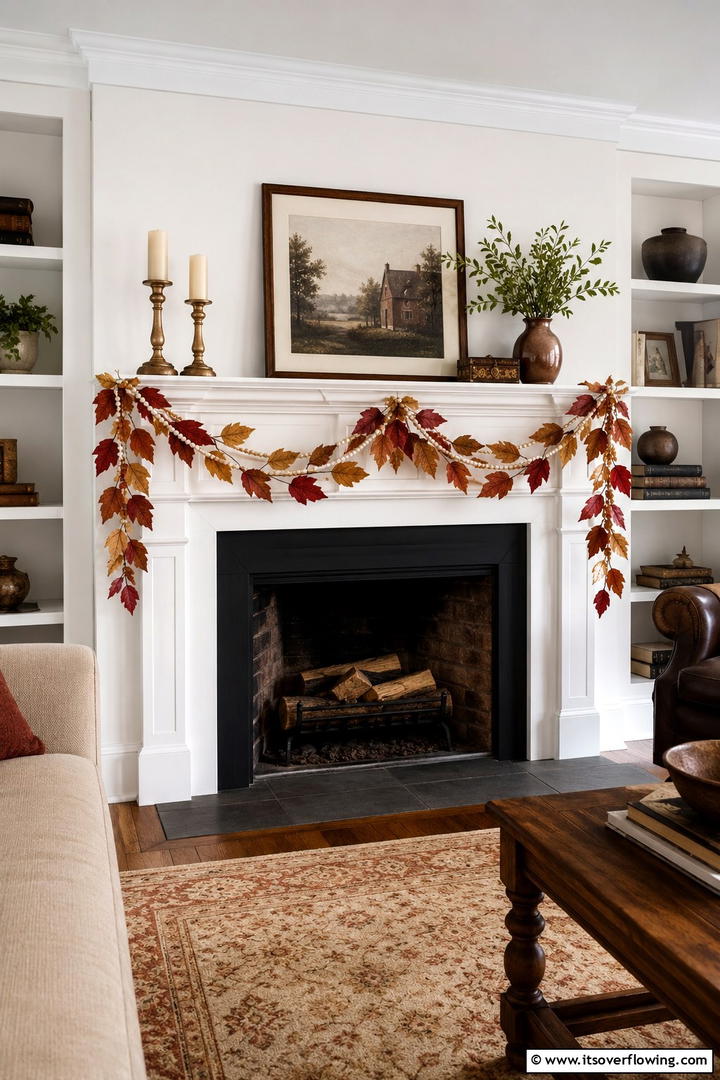 Leaf Garland for Mantels - 50 Fall Leaves Decor Ideas to Brighten Autumn Rooms