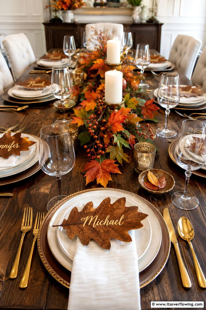 Leaf Place Card Holders - 50 Fall Leaves Decor Ideas to Brighten Autumn Rooms