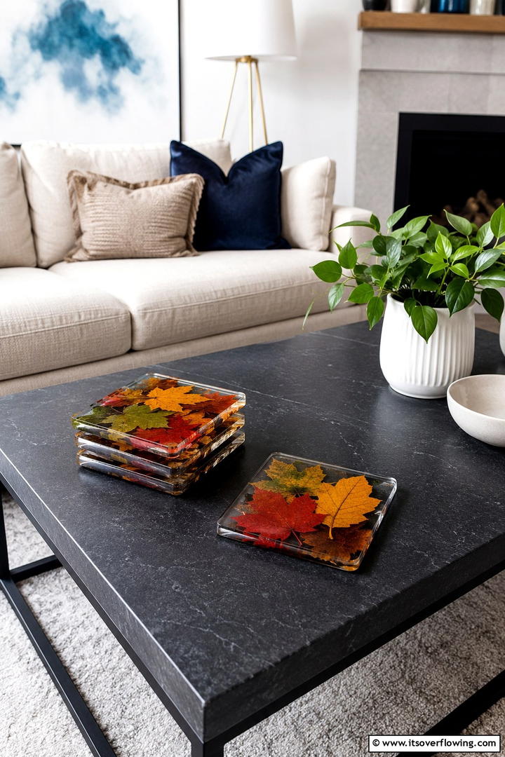 Leaf Pressed Coasters - 50 Fall Leaves Decor Ideas to Brighten Autumn Rooms