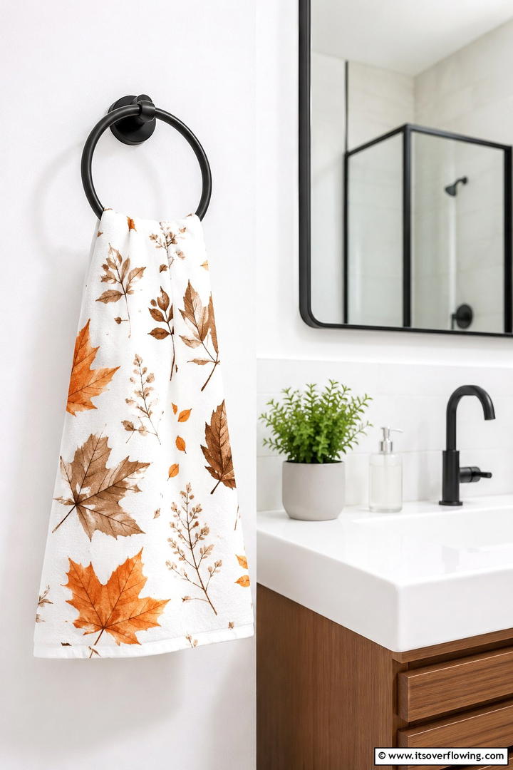 Leaf Print Hand Towels - 50 Fall Bathroom Decor Ideas Roundup- Timeless Tips