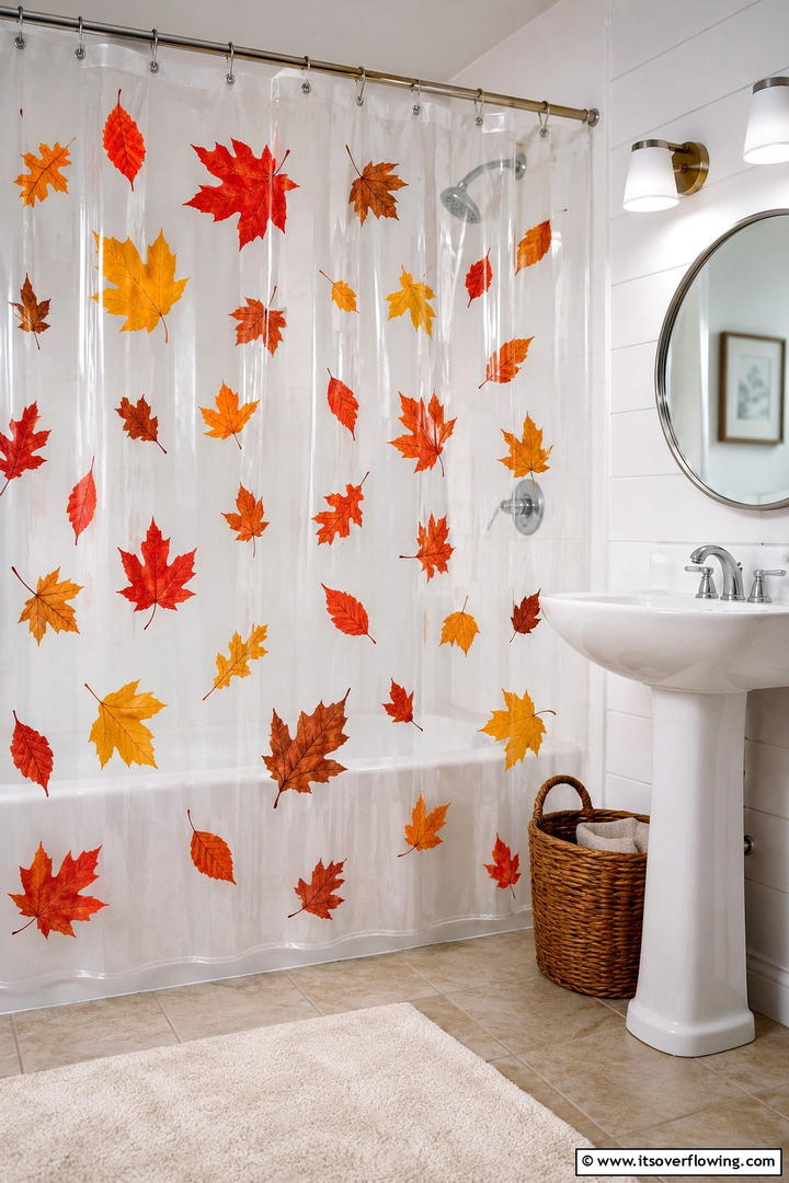 Leaf Shower Curtain Accents - 50 Fall Leaves Decor Ideas to Brighten Autumn Rooms