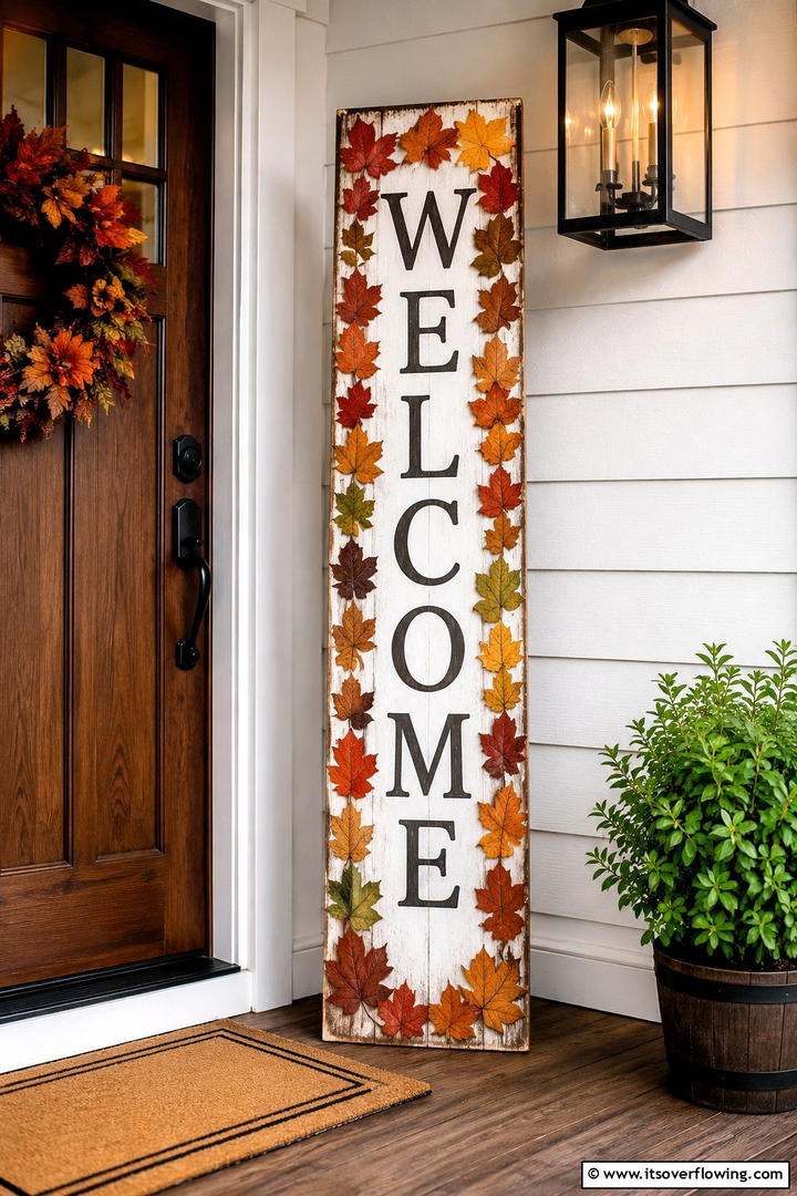 Leaf Welcome Sign - 50 Fall Leaves Decor Ideas to Brighten Autumn Rooms