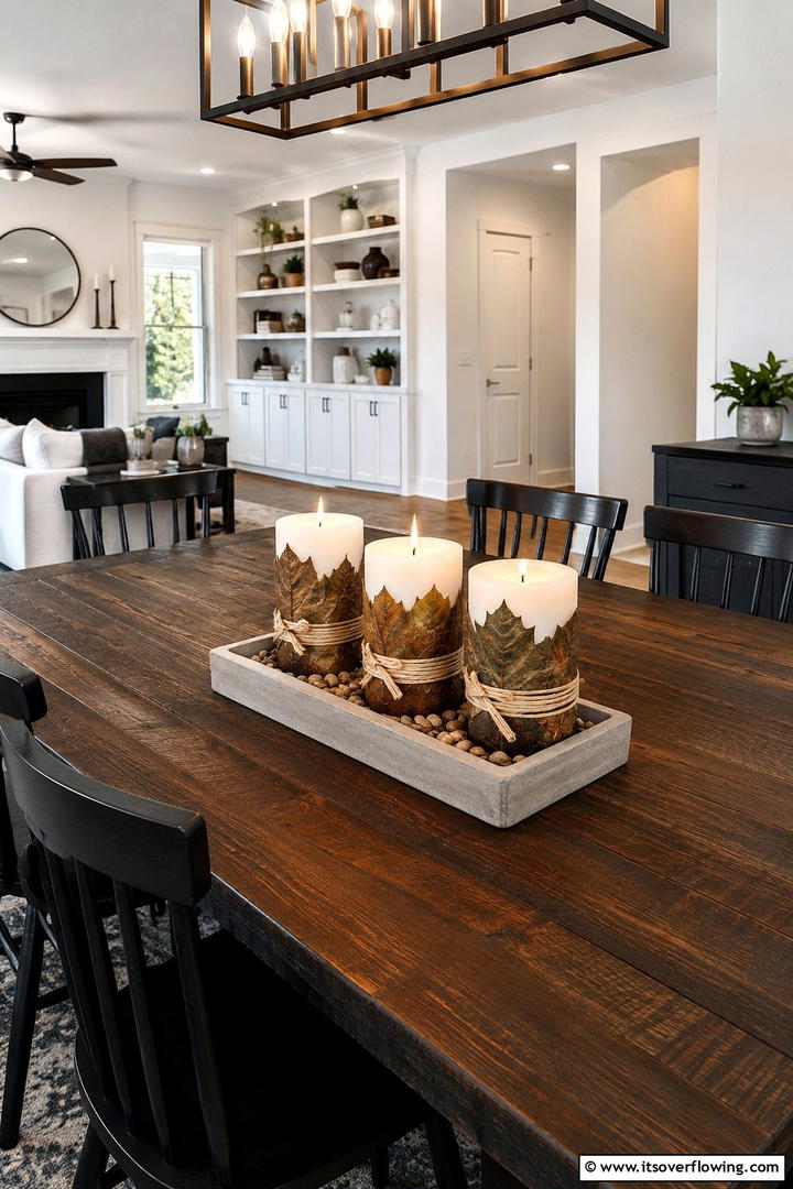 Leaf Wrapped Pillar Candles - 50 Fall Leaves Decor Ideas to Brighten Autumn Rooms