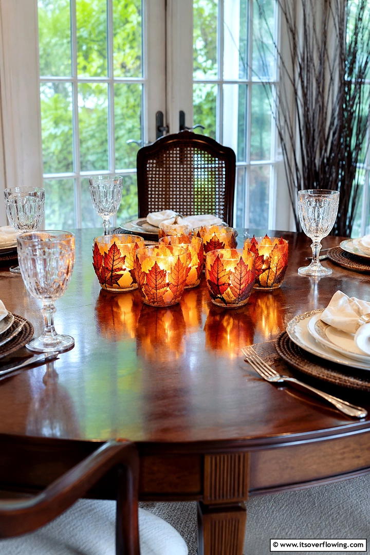 Leaf Wrapped Votive Holders - 50 Fall Leaves Decor Ideas to Brighten Autumn Rooms