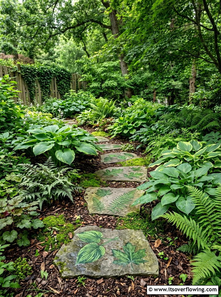 Leaf pattern garden stones - 25 creative garden ideas with painted stepping stones