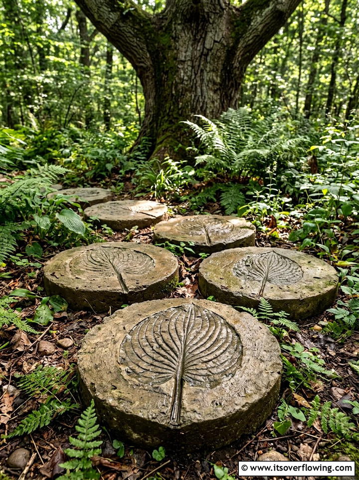 Leaf print concrete stones - 25 garden decor ideas with stepping stones