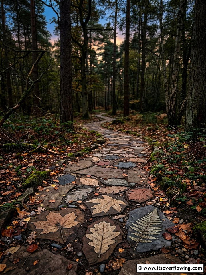 Leaf stone pattern - 25 garden ideas with pebble mosaics