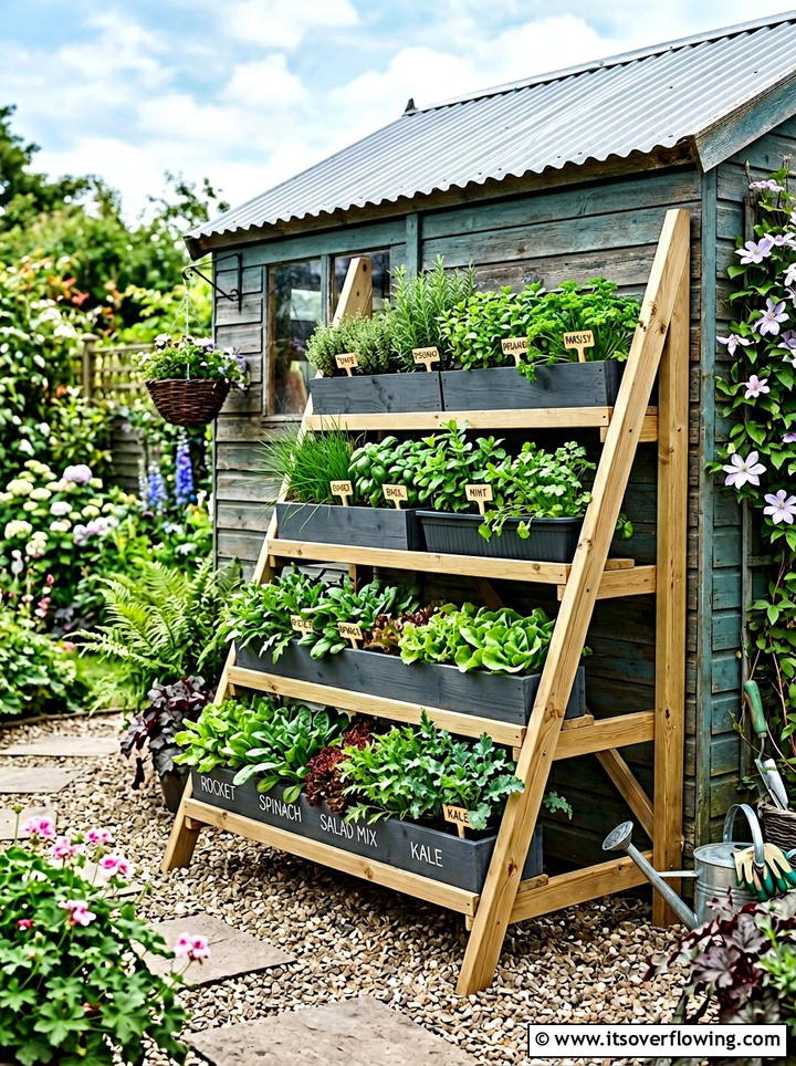 Lean to shelf - 25 recycled garden ideas with old shelves