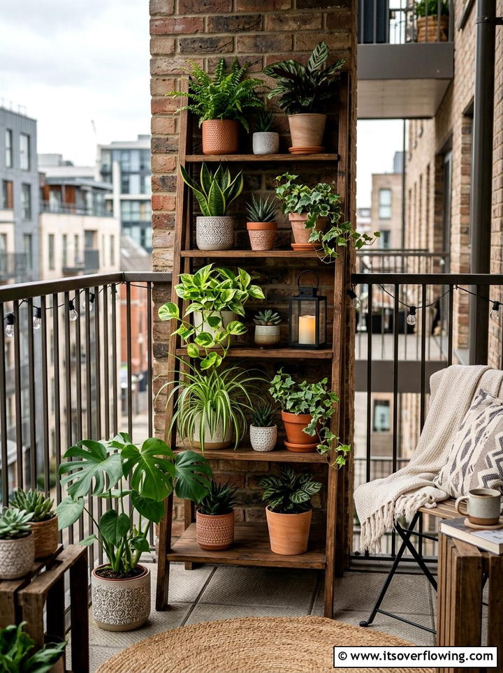 Leaning ladder plant stand - 25 creative garden ideas with ladder planters