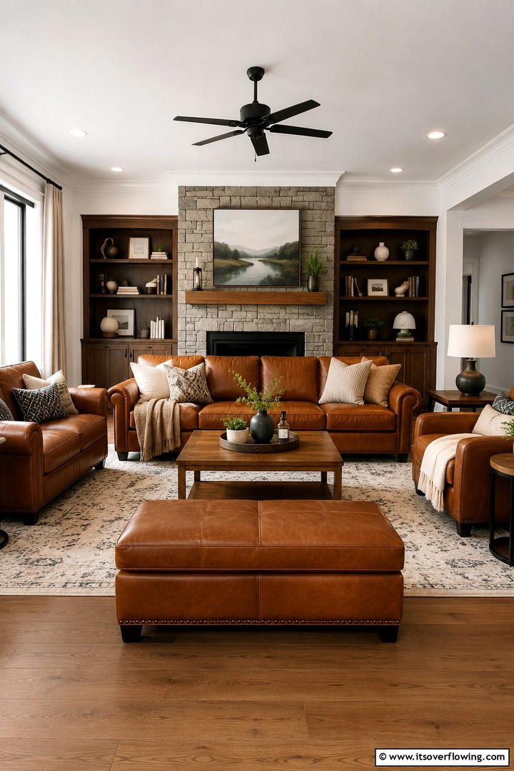 Leather Furniture Pieces - 50 Living Room Fall Decor Ideas for Cozy Autumn Updates