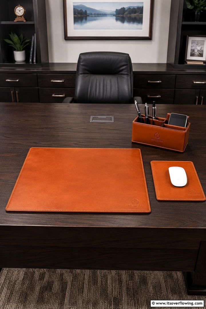 Leather Office Desk Accessories - 50 Fall Office Decor Ideas for A Sleek, Calm Workspace
